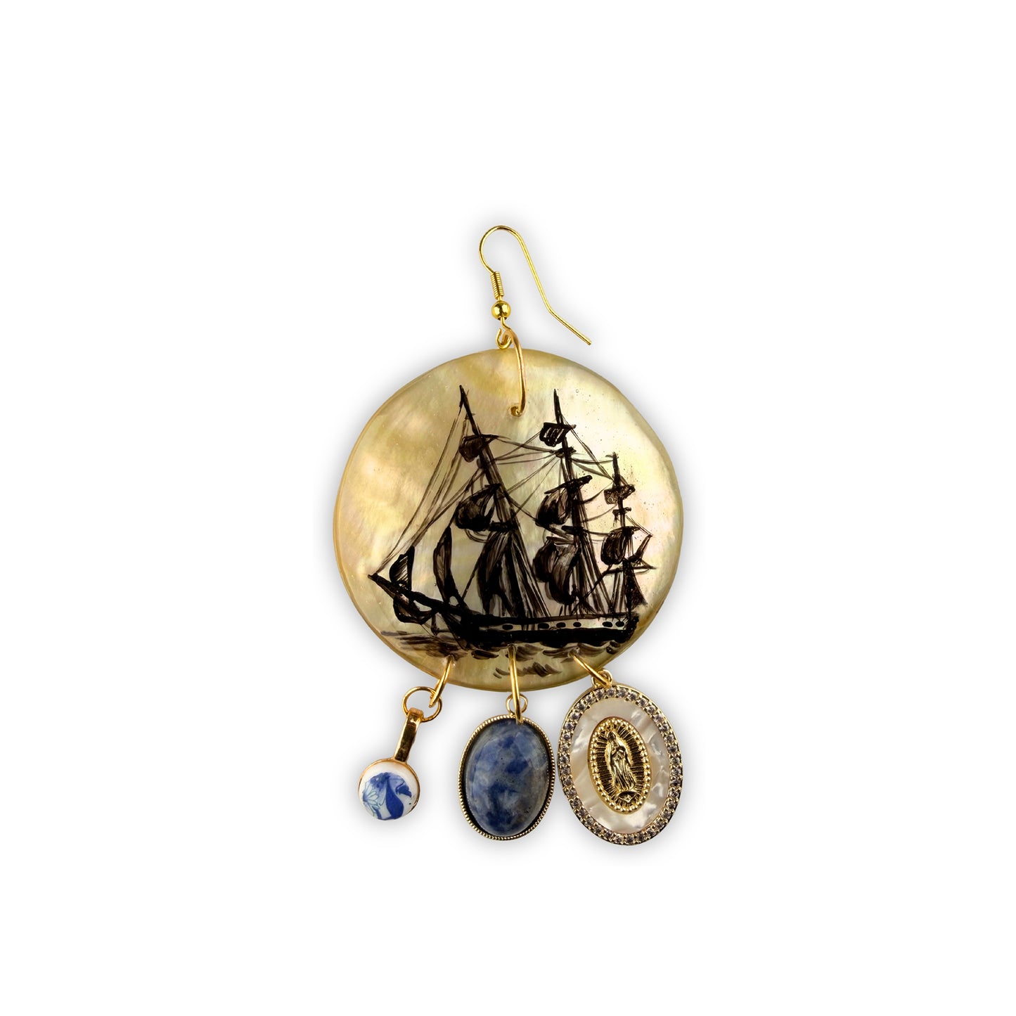 Siren's Vessel Statement Mother-of Pearl and Charm Earring