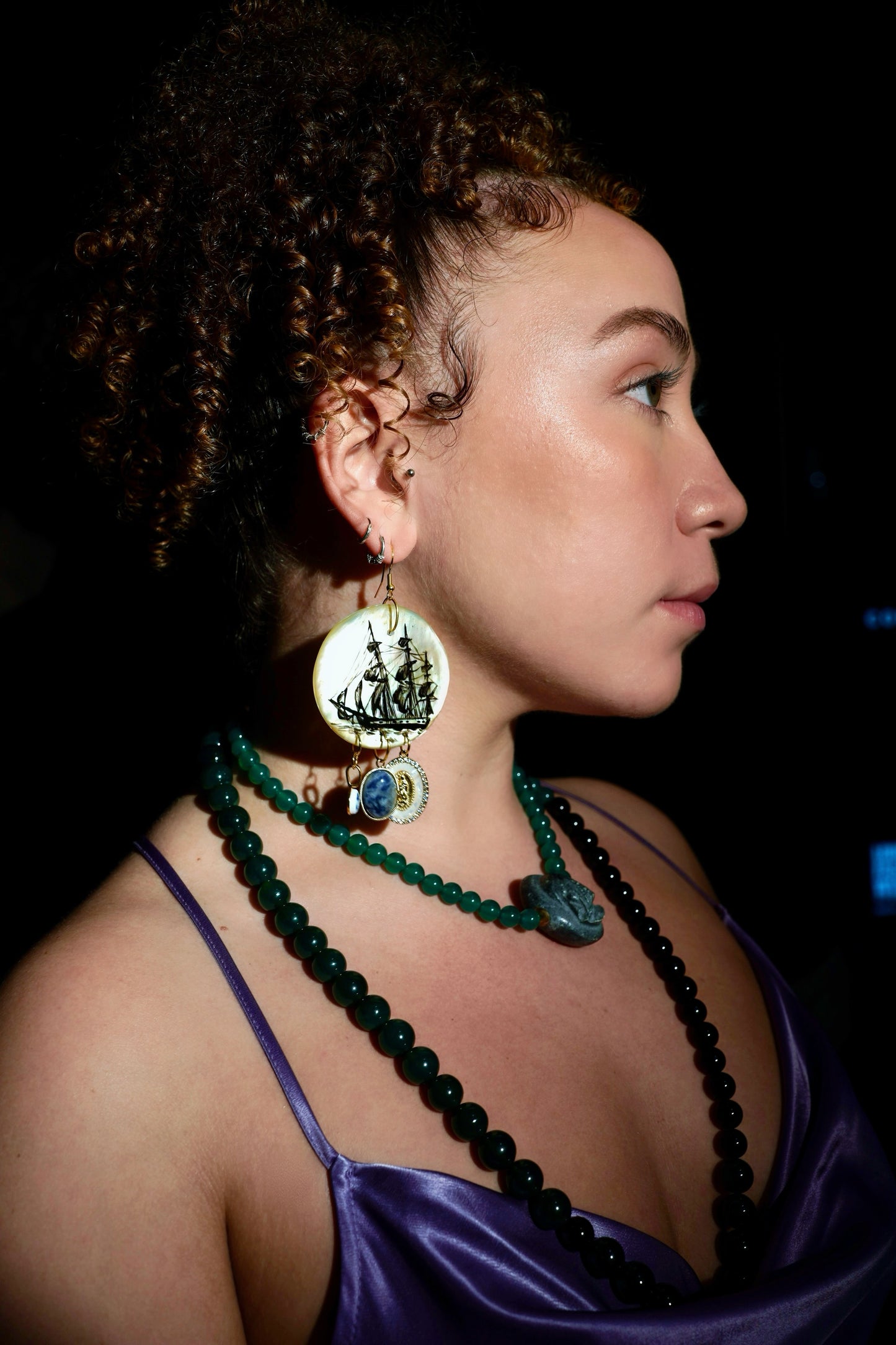 Siren's Vessel Statement Mother-of Pearl and Charm Earring