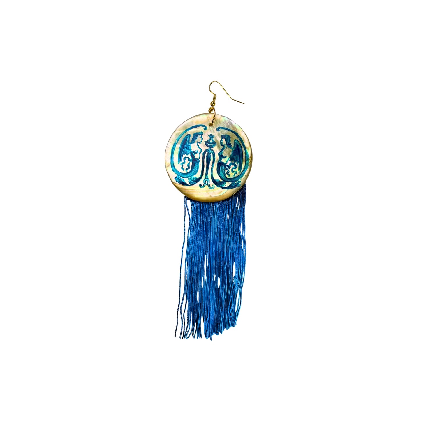 Gemini Mythos Painted Shell Fringe Statement Earring (Single)