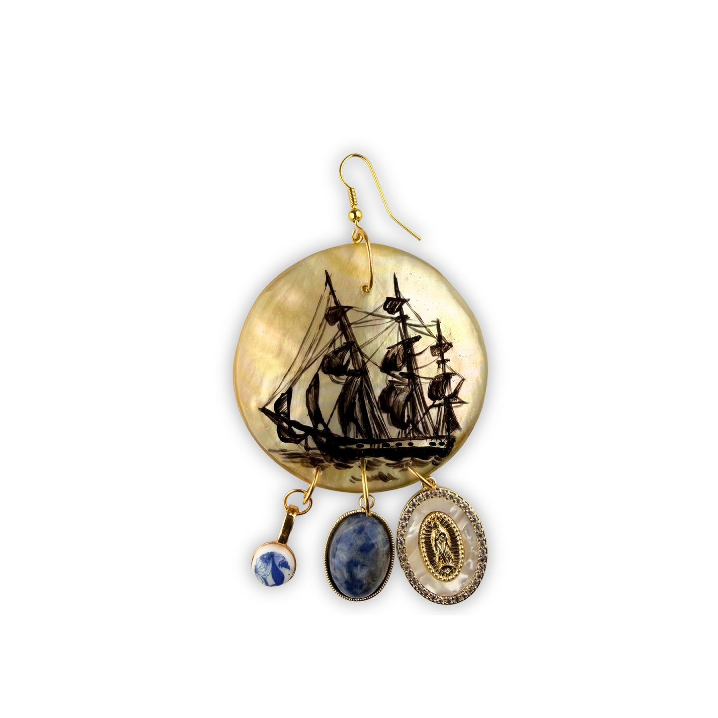Siren's Vessel Statement Mother-of Pearl and Charm Earring