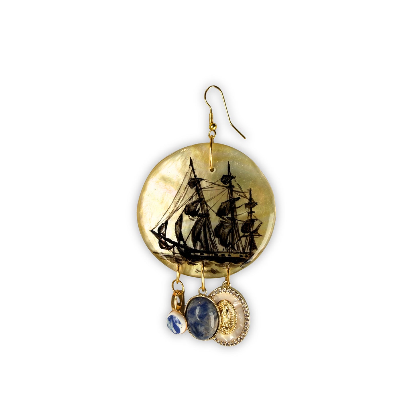 Siren's Vessel Statement Mother-of Pearl and Charm Earring